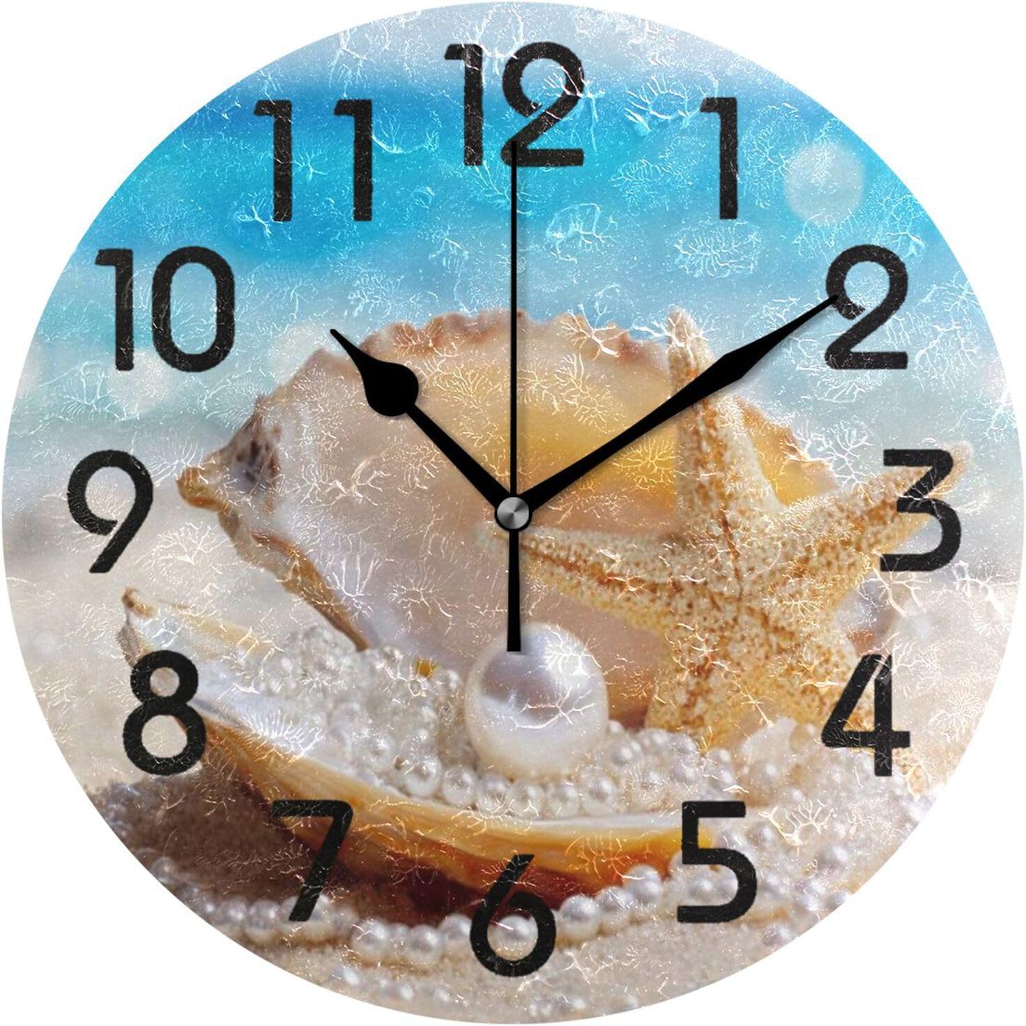 Naanle Chic Creative Red Hearts Flower Valentine Wedding Pattern Round Wall Clock, 9.5 Inch Battery Operated Quartz Analog Quiet Desk Clock for Home,Office,School