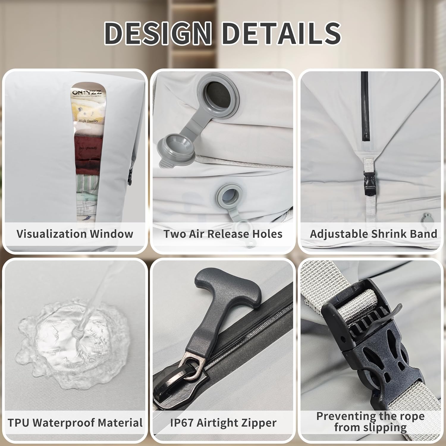 ONTYZZ 2 Pack Home Vacuum Bags Space Saver Compression Domestic Vacuum Sealer Bags for Clothes, Comforters, Blankets, Bedding