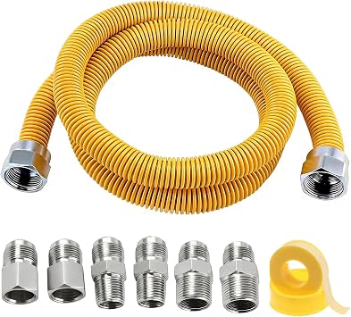 48" Flexible Gas Connector Kit, 5/8" OD Yellow Coated Stainless Steel, 1/2" ID Gas Hose for Dryer, Stove, Range, Water Heater & Furnace, with 1/2" MIP/FIP & 3/4" MIP Fittings