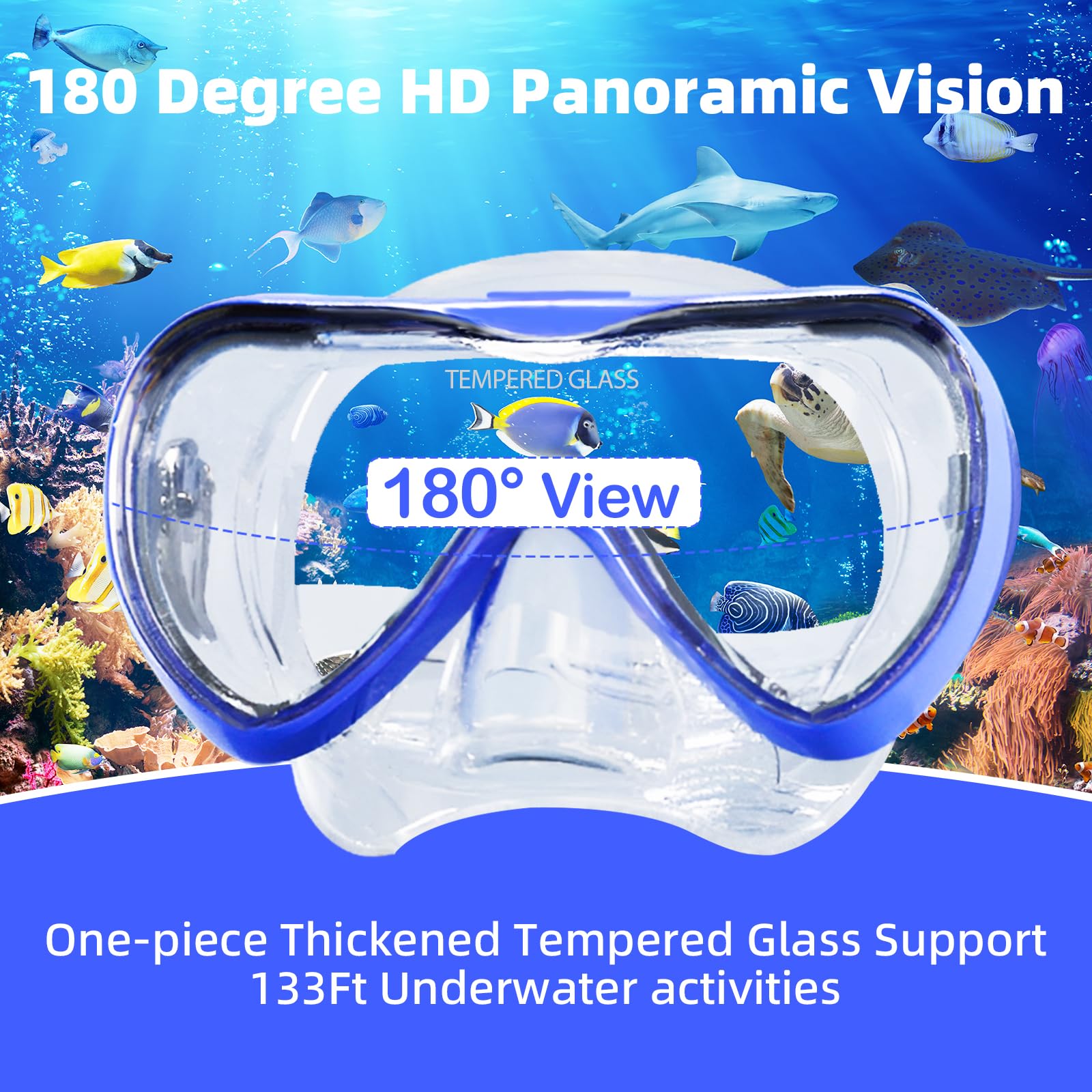 Snorkeling Gear for Adults, Dry-Top Snorkel Set, 180°Panoramic Wide View Diving Snorkel Mask for Snorkeling Scuba Diving Swimming Travel