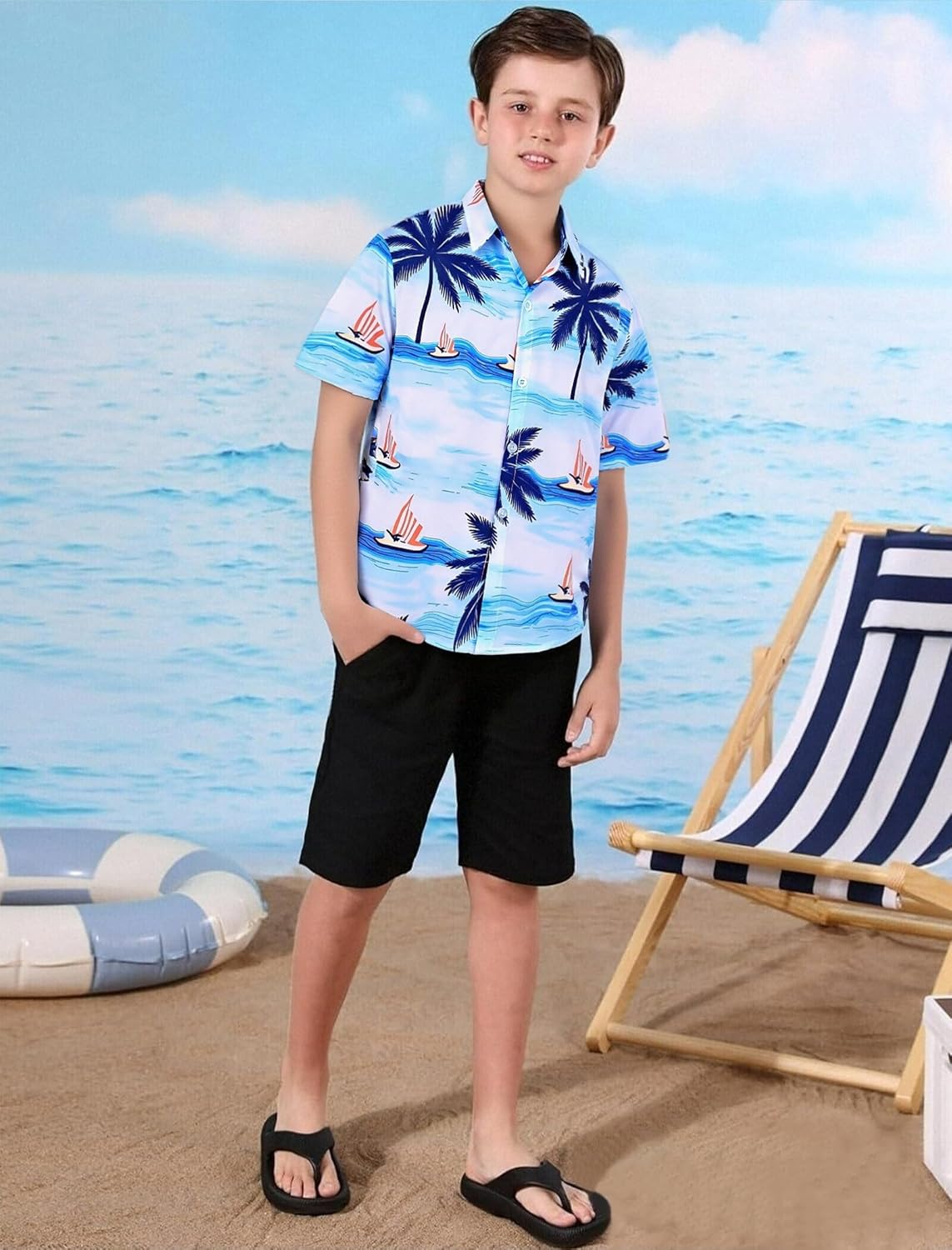 Hawaiian Shirt for Boys Button Down Wrinkle Free Shirt Short Sleeve Funny Beach Casual Summer Print Top for Kids 4-15 Years - Image 3
