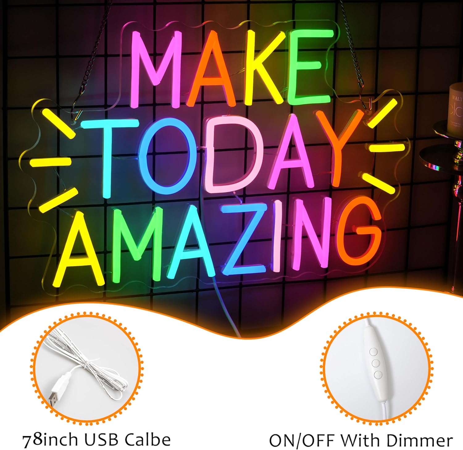 LISIGNVE Make Today Amazing Neon Sign Positive and Upward Quote Neon Light Sign for Wall Decor Rainbow Color Led Light Up Sign for Home Cafe Party Wedding Birthday School - Image 2