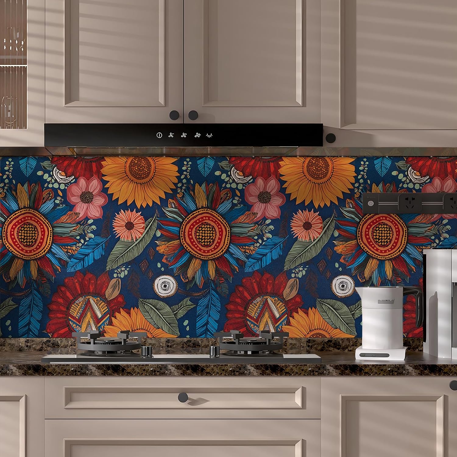 Boho Floral Peel and Stick Wallpaper - Vintage Navy Blue Flowers Wall Paper for Decor Bathroom, Bedroom - Retro Botanical Removable Self Adhesive Vinyl Contact Paper,17.3" x 197"