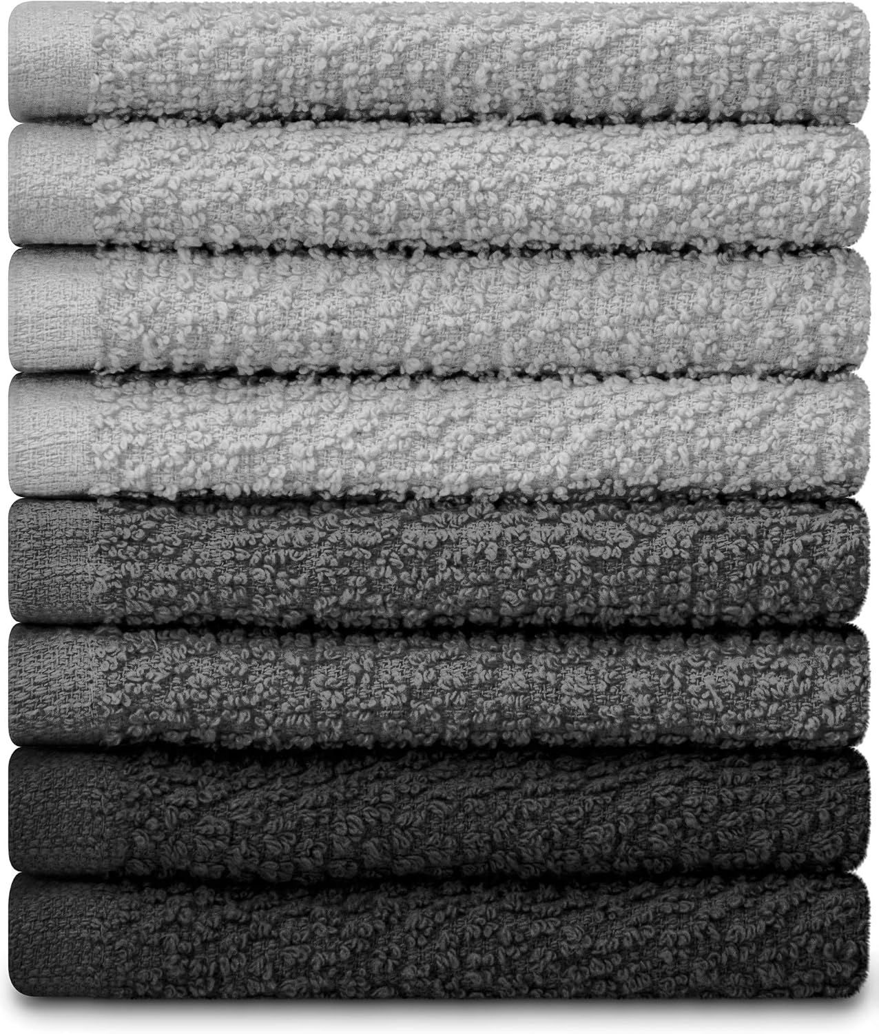 DecorRack 8 Pack Kitchen Dish Towels, 100% Cotton Wash Cloth, Luxurious Soft, 12x12 inch Ultra Absorbent, Machine Washable Washcloths, Gray (8 Pack)
