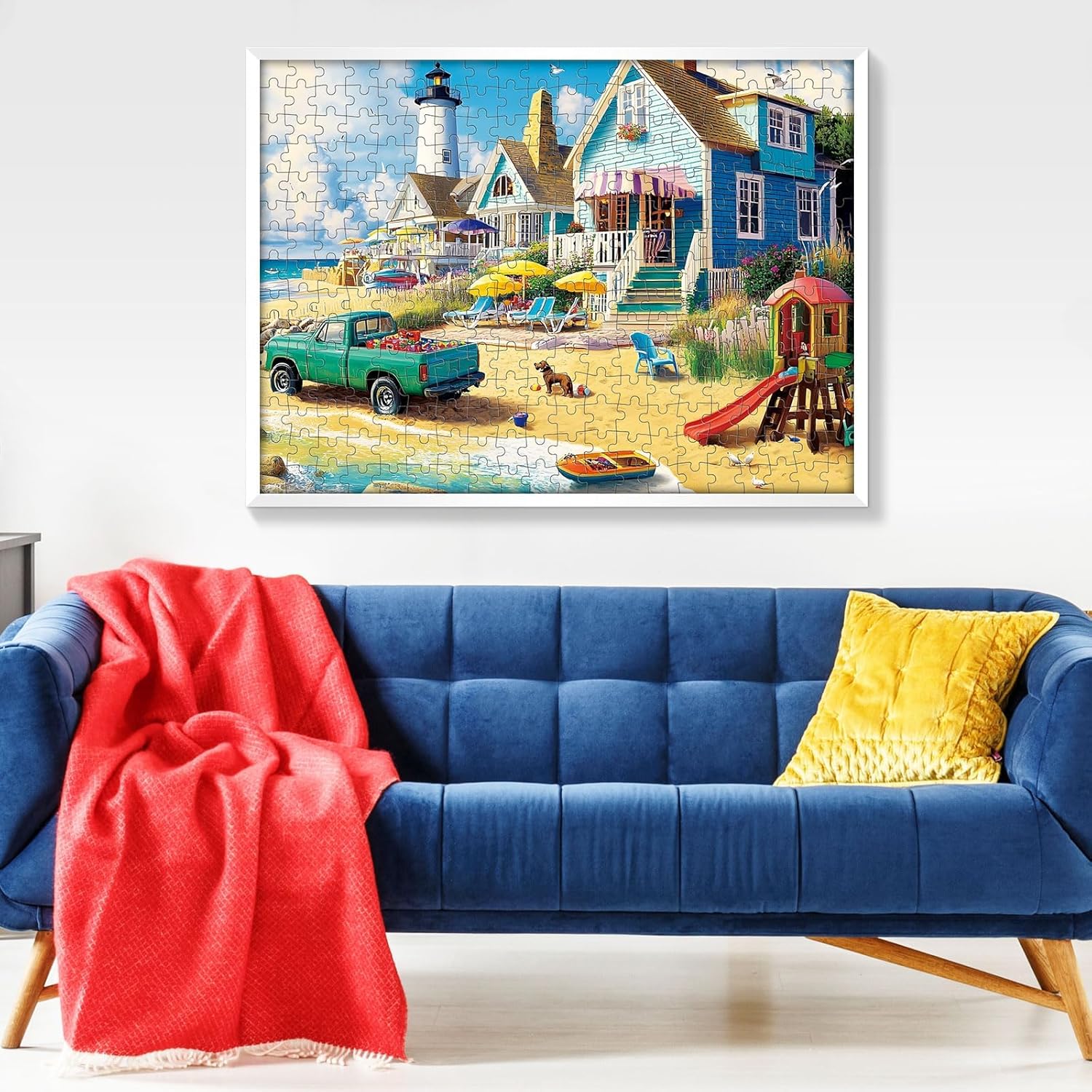 2-Pack 300 Pieces Puzzles for Adults, Night Scene of The City Puzzles 300 Pieces Beach Scenery Jigsaw Puzzles for Adults, Birthday Party for Family Kids, Game Nights Gifts