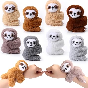 Liliful 8 Pack Kids Plush Gifts Stuffed Animal Slap Bracelets,Sloths | 8" Snap Wrist Toys, Boys and Girls Rewards for Back to School Prize Boxes, Woodland Party Favors, Jungle Birthdays