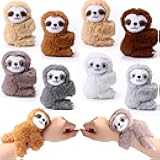Liliful 8 Pack Kids Plush Gifts Stuffed Animal Cat Slap Bracelets, Valentine Galentines 8 Inch Wrist Cute Snap Bracelet Birthday for Boys Girls Child Bulk Item Pet Adoption Party Favors(Sloths)