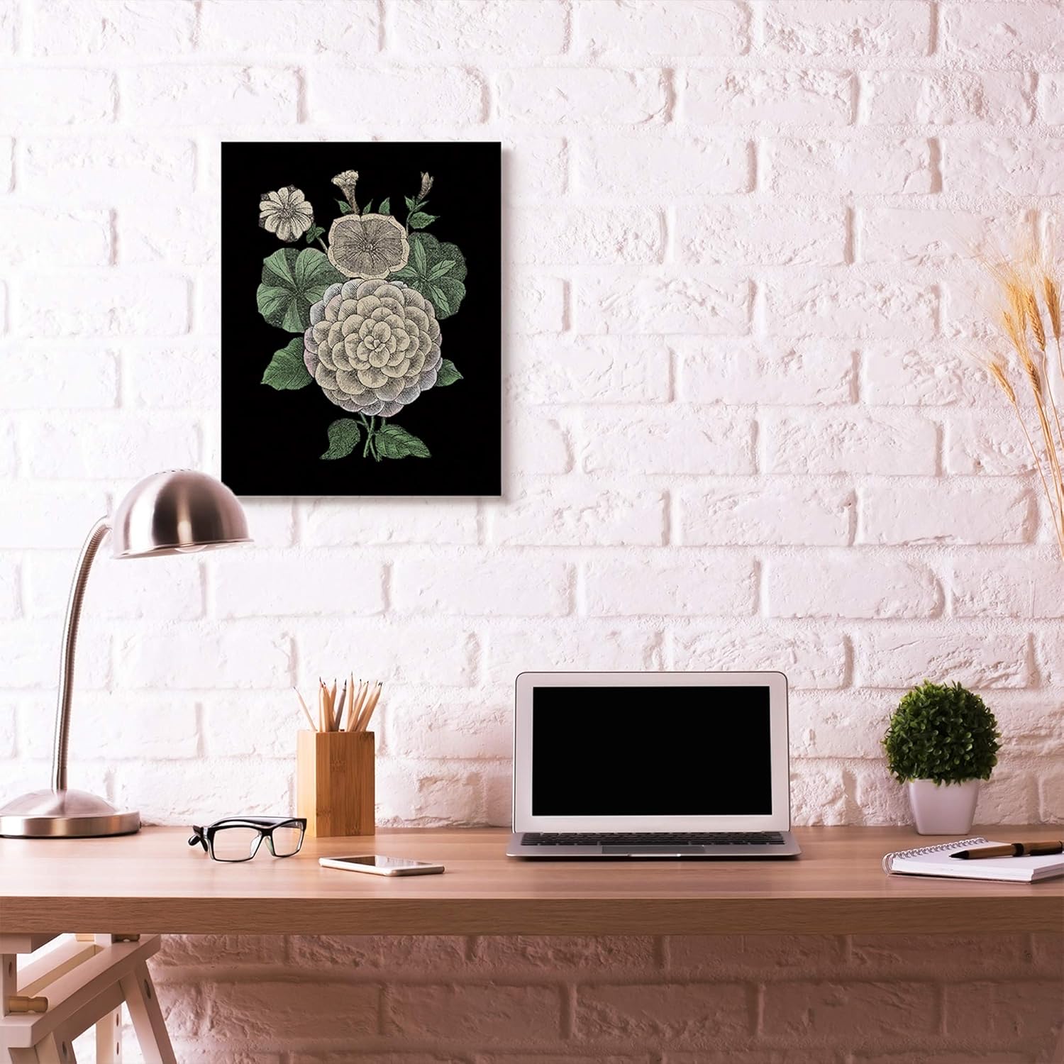 Stupell Industries Yellow Flowers On Black Drawing, Design by The Saturday Evening Post Wall Art, 24 x 30, Canvas