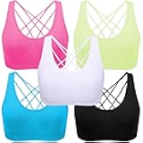 Cross Back Sport Bras Padded Strappy Medium Support Cropped Bras for Yoga Workout Fitness Bras