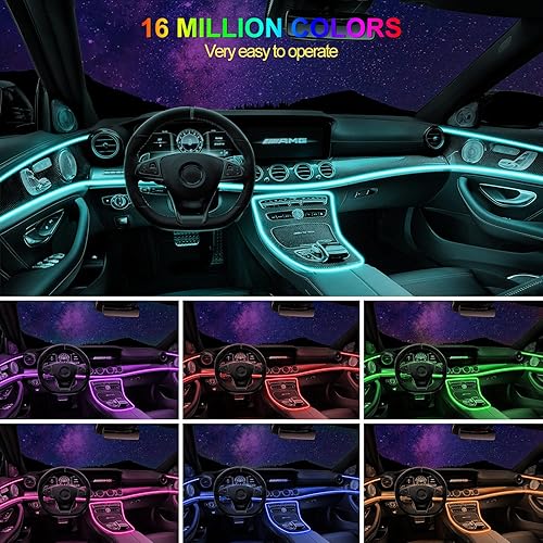 Miniatura 2 de Tira de luces LED para interiores de automóvil, luces RGB multicolor para interior de automóvil con borde de costura de 0.236 pulgadas, 16 millones