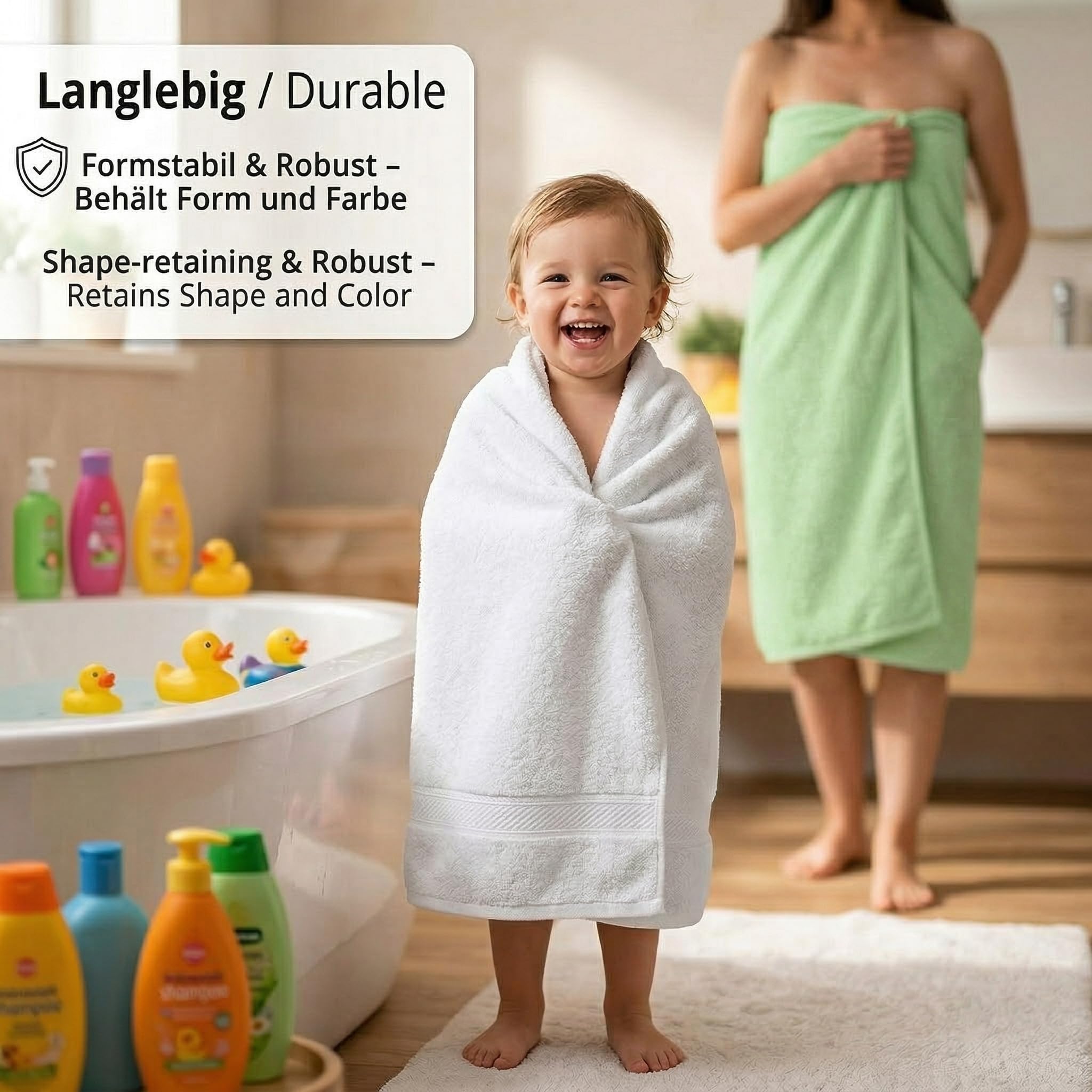 Betz 4 unidades toallas baño/ducha serie Palermo color blanco y verde tamaño:70x140cm 100% algodón de