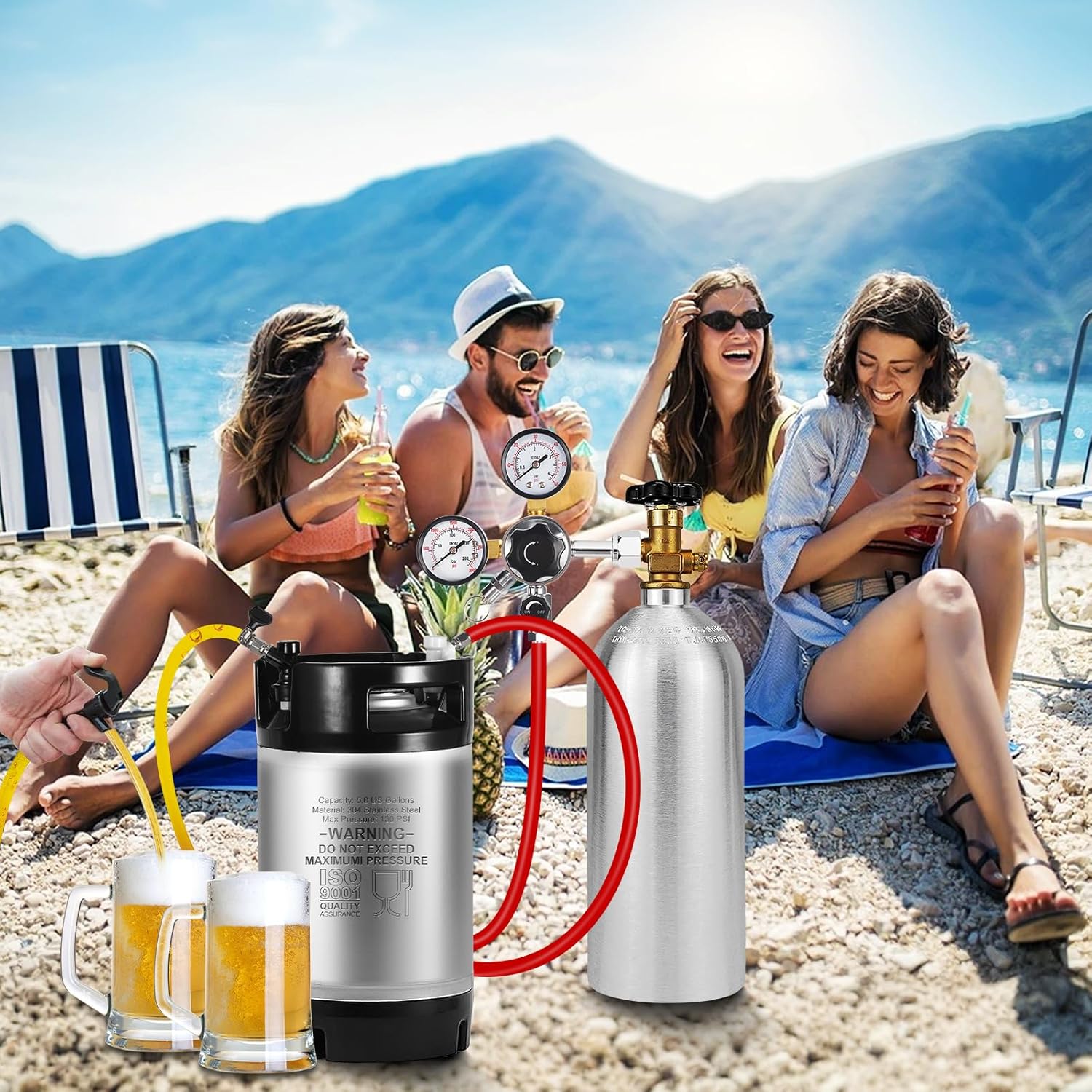 New 2.5 Gallon Ball Lock Keg,Stainless Steel Corny Keg with Dual Rubber Handles Rubber Bottom Portable Ball Lock Beer Dispenser Lid Gaskets Fittings Ideal for Brewing Party Home