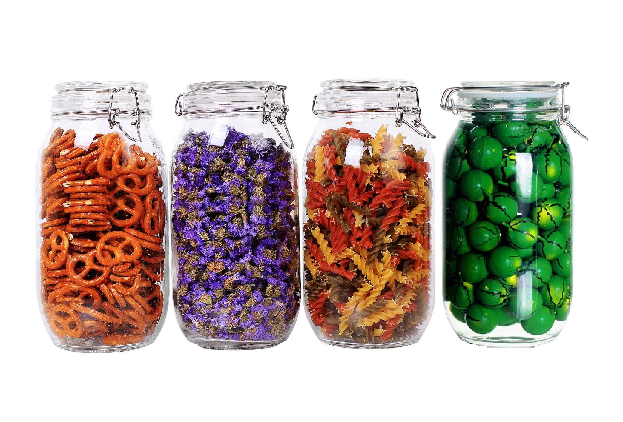 Ash & Roh® - Clear Glass Jar And Container With Air Tight Lid Storage of Spices and Dry Fruit (1500 ML ROUND, 4)