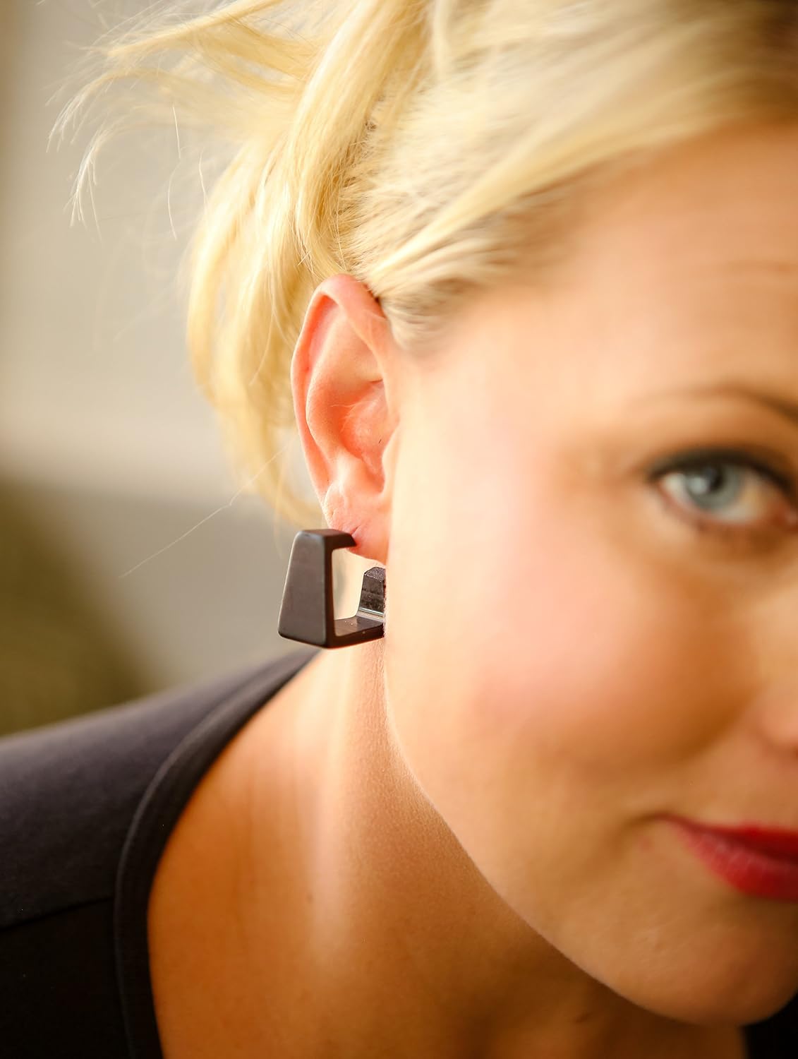 Black Frosted Lucite Wide Cubist Hoop Earrings - WCUB-BK-1