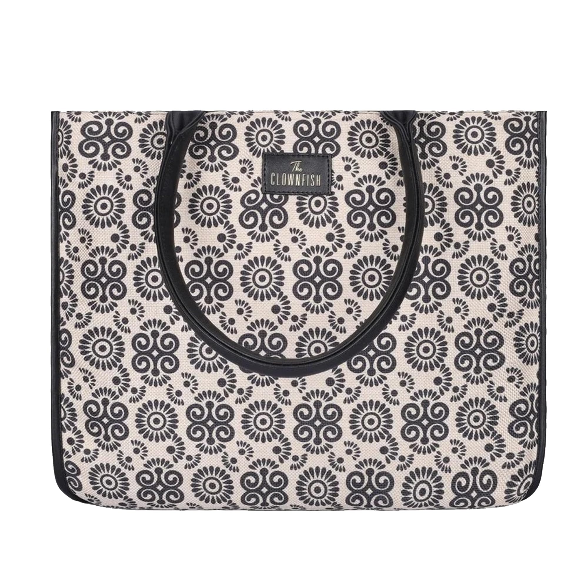 THE CLOWNFISH Opulence Series Multipurpose Handbag For Women Box Bag 14 inch Laptop Bag Tote Printed Handicraft Fabric & Faux Leather Bag