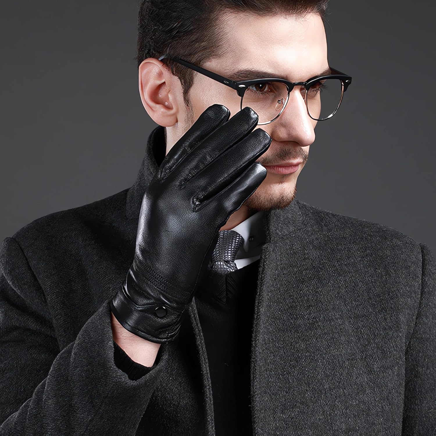Men's Winter Genuine Sheepskin Gloves, Touch Screen Warm Leather Gloves for Men, Cashmere Lined Outdoor Driving - Image 5