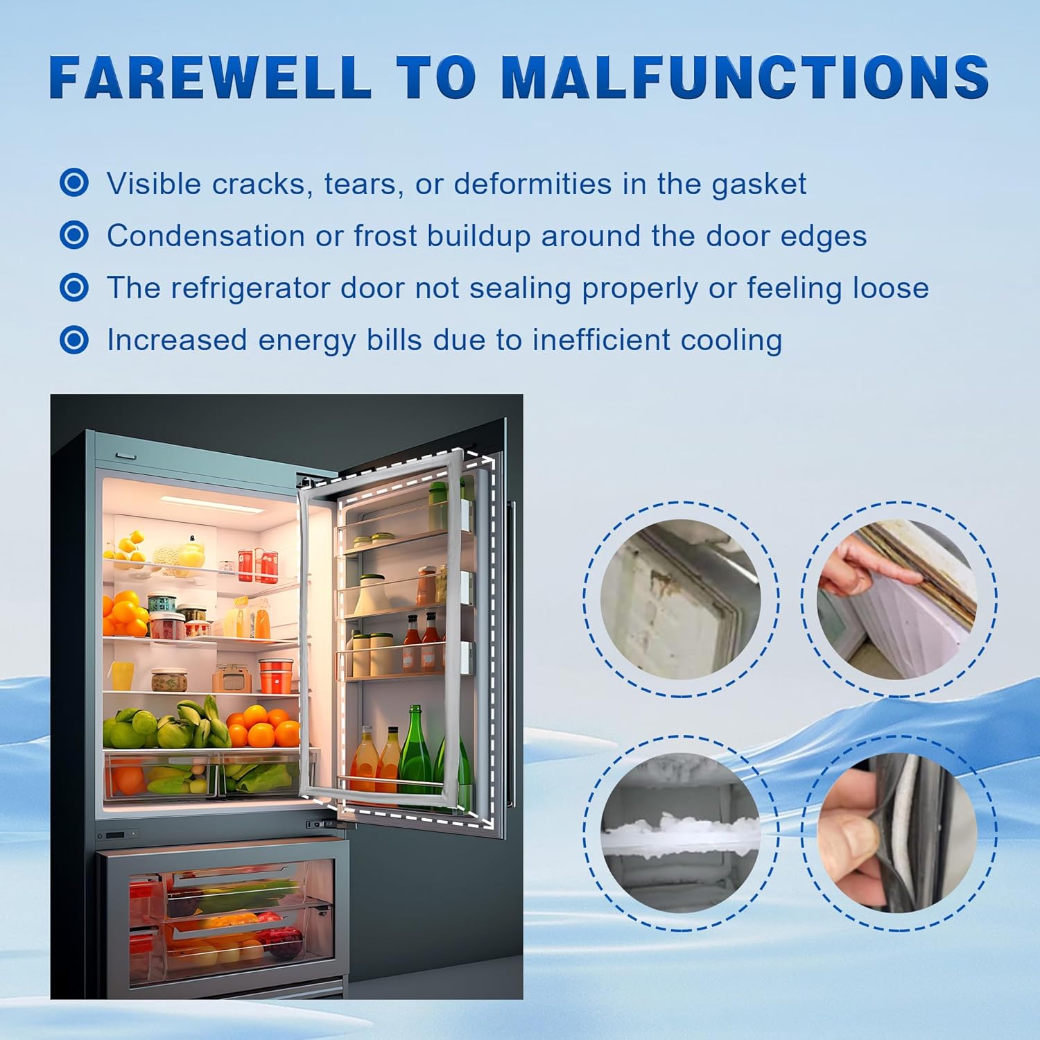 W10294127 W10830274 31.89"x 16.93" Cosamatcozon Upgraded Refrigerator French Door Gasket (Gray) - Compatible with Some Jenn Air, Kitchen Aid, Maytag and Whirlpool Refrigerators