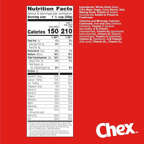 Corn Chex Gluten Free Breakfast Cereal, Homemade Chex Mix Ingredient, 12 oz