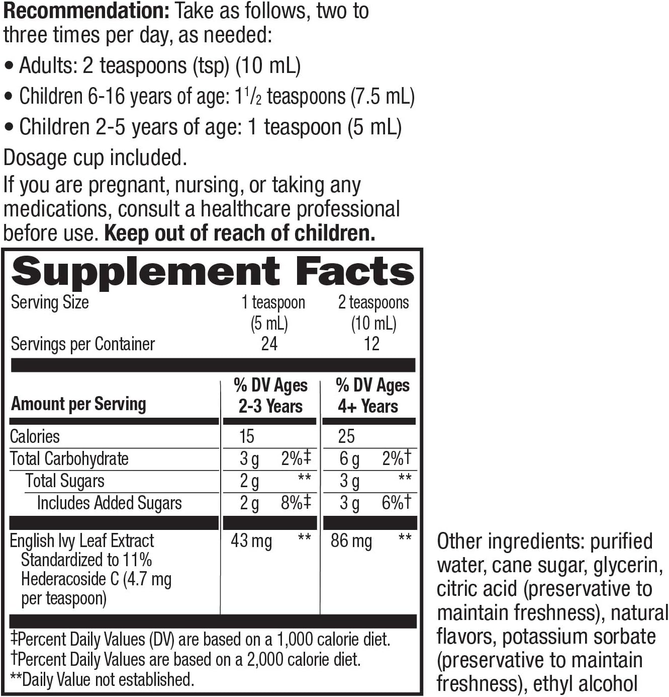 Nature's Way Bronchial Soothe Ivy Leaf 99.9% Alcohol-free Non-Drowsy Syrup, 120 ML (4 Fl Oz.) : Health & Household