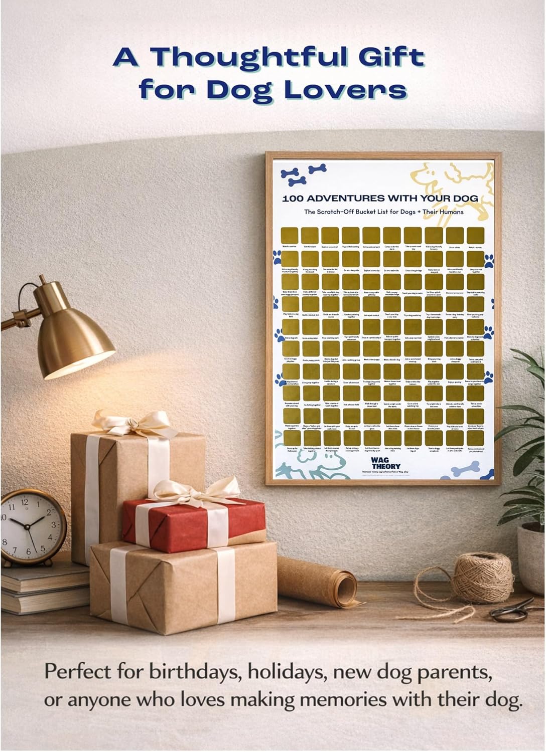 Wag Theory Scratch Off Poster for Dog Lovers – 100 Adventures With Your Dog Bucket List Poster, Interactive Adventure Poster, Fun Gift for Puppy Parents