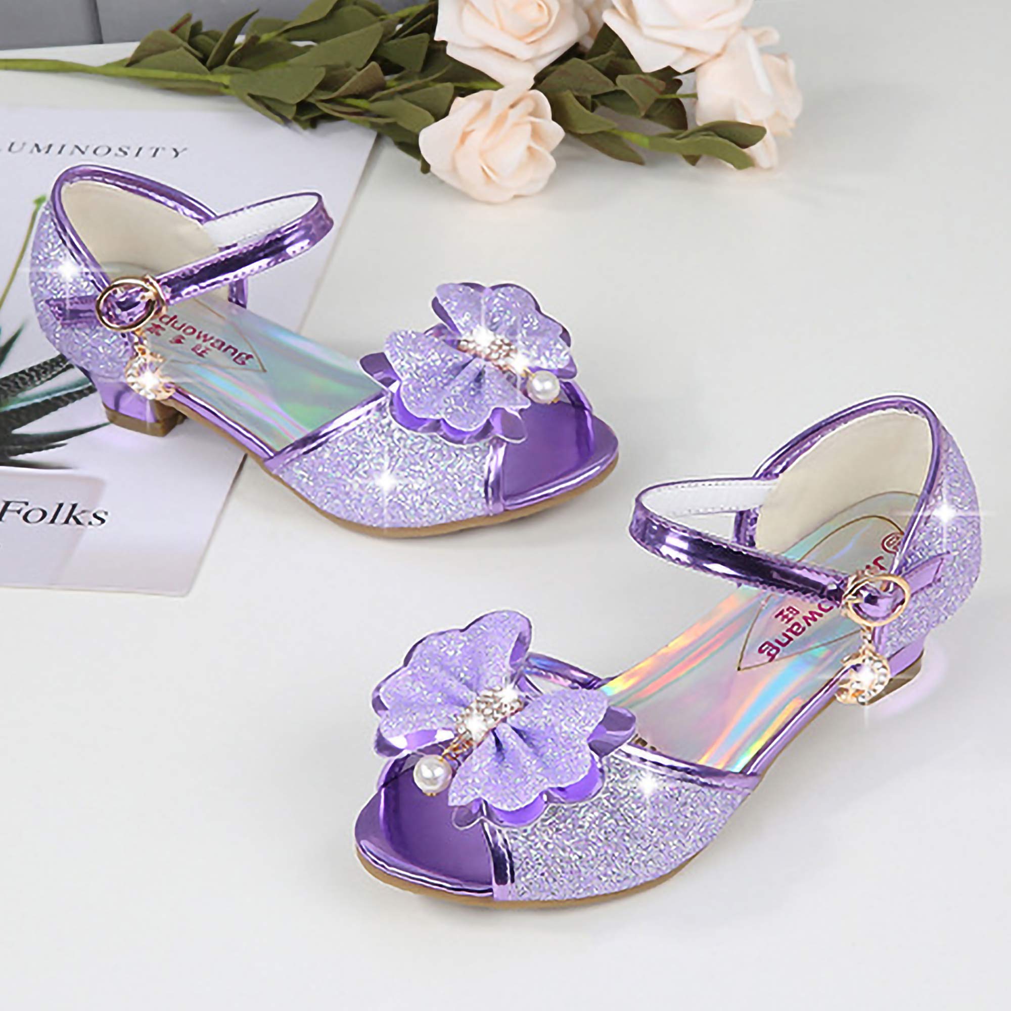 Sandalen für Mädchen rutschfest Schuhe für Kinder Geburtstag Weihnachten Prinzessinnenschuhe Offene Spitze Stöckelschuhe Allerheiligen Fest Partykleid