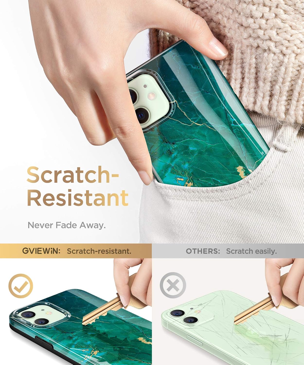 GVIEWIN Compatible with iPhone 12 Mini Case 5.4” 2020, Marble Slim Thin Glossy Soft TPU Rubber Gel Flexible Protective Women Phone Cover (Green/Gold)