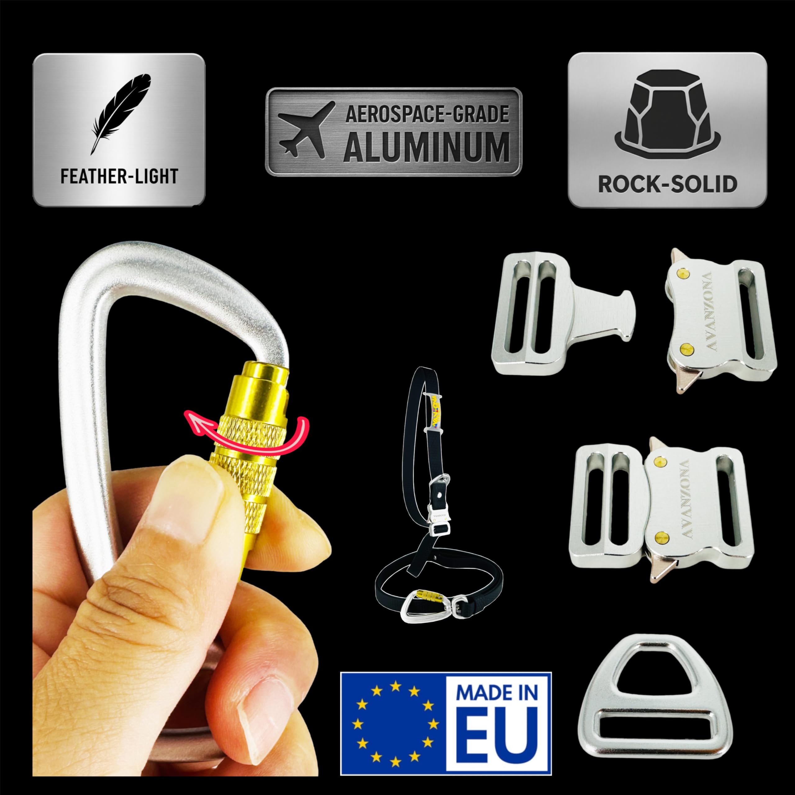 Correa para Perro Manos Libres, Impermeable, Hecha en España, Hebilla de Aluminio, Cinta Recubierta de PVC, Ajustable para Perros Pequeños, Medianos y Grandes. Negro. 2cm * (125cm-225cm).