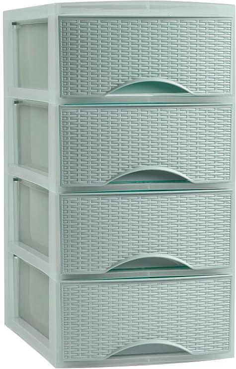 4 Drawer Plastic Rattan Storage Tower Unit Chest Office Home School ...