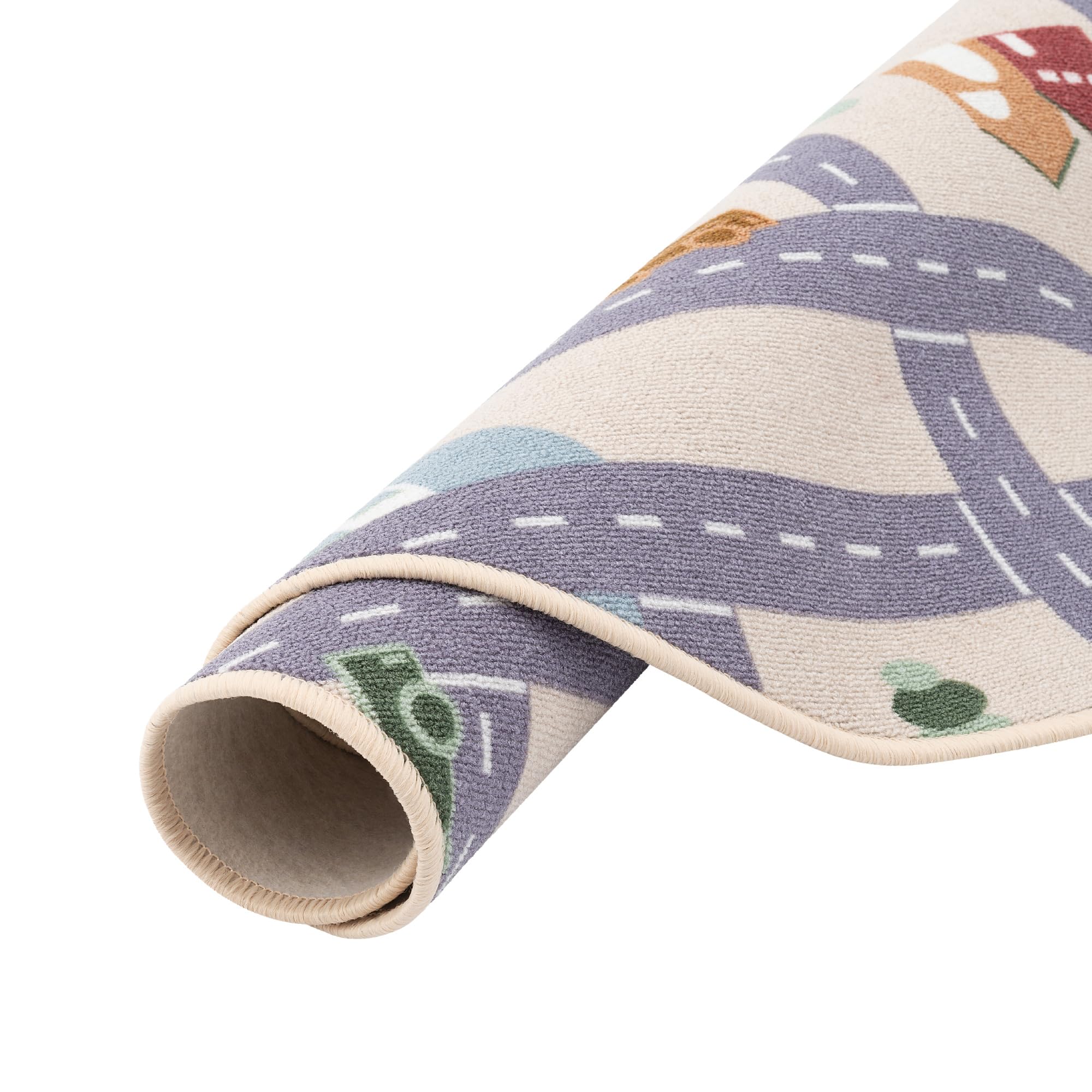 Snapstyle Fun Town Beige Kinder Straßenteppich Rund – Spielteppich Kinderzimmer Straßen Design, pflegeleicht