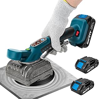 21V Cordless Tile Vibration Tool with 2×2.0Ah Batteries – 110lb Suction, 5" Suction Cup, 5 Vibration Levels, Pure Copper Motor – Tile Installation Tool for Wall & Floor Tiles
