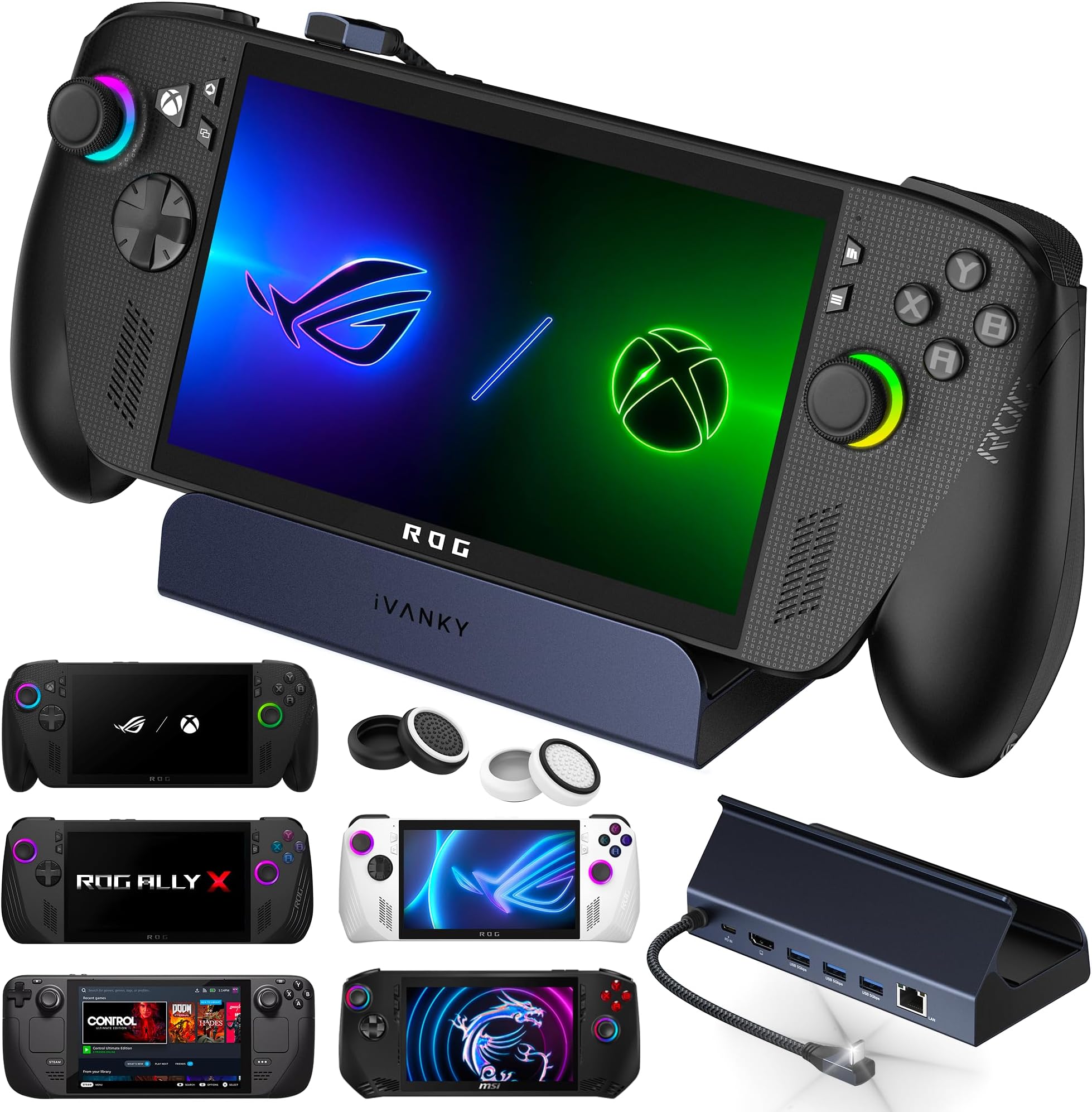8-in-1 Docking Station for ASUS ROG Ally X/Valve Steam Deck OLED/Lenovo Legion Go/MSI Claw, ROG Alloy/Stream Deck Dock Hub with HDMI 4K@60Hz, 1Gbps Ethernet, 3*USB-A 3.0, 100W USB-C Charge