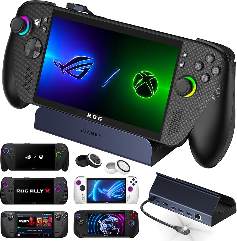 ROG Xbox Ally X(2025)/ROG Ally Dock, 8-in-1 Docking Station 4K@144Hz | Steam Deck Dock for ASUS ROG Ally X/Valve Steam Deck OLED/Legion Go 2/S, HDMI 2.1, 1Gbps Ethernet, 3*USB-A 3.0, 100W Charge