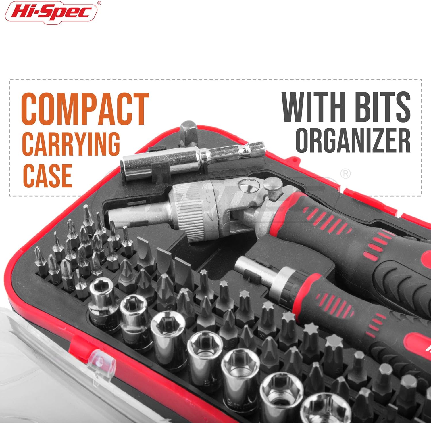 Hi-Spec 61pc 1/4” Hex Driver Bits & Socket Set with Right Angle Ratchet Handle. Easy Repairs with Torx & Small Precision Multibits. Screwdriver Bit Set in a Storage Case
