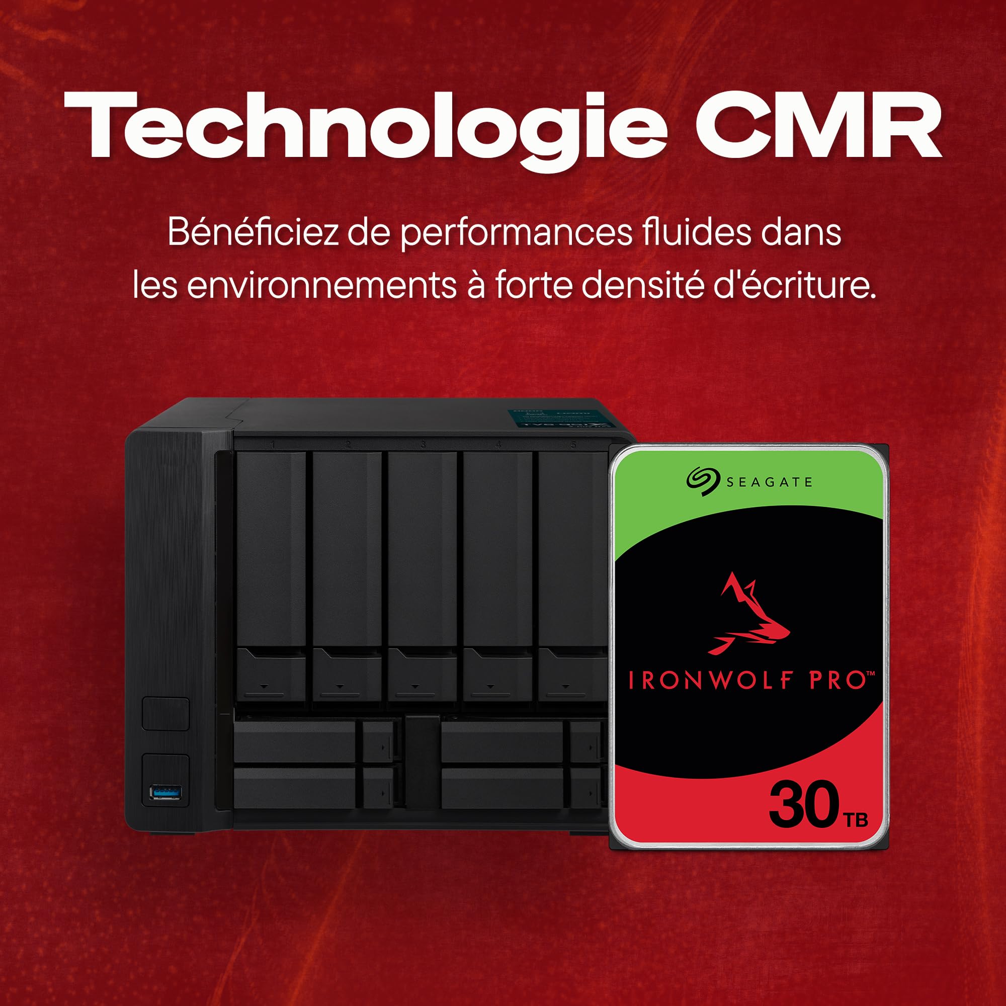 Seagate IronWolf Pro 30To, NAS Internal Hard Drive, 3.5", 7200 U/Min, CMR, 512 MB Cache, SATA 6 GB/S, Data Rescue Service (ST30000NT011)