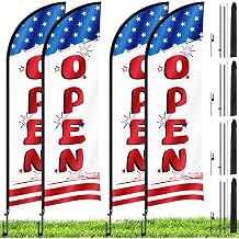 11FT Open Feather Flag with Pole Kit & Ground Stake, 4 Pack Advertising Flags for Outside Businesses and Events Promotion Red, White & Blue