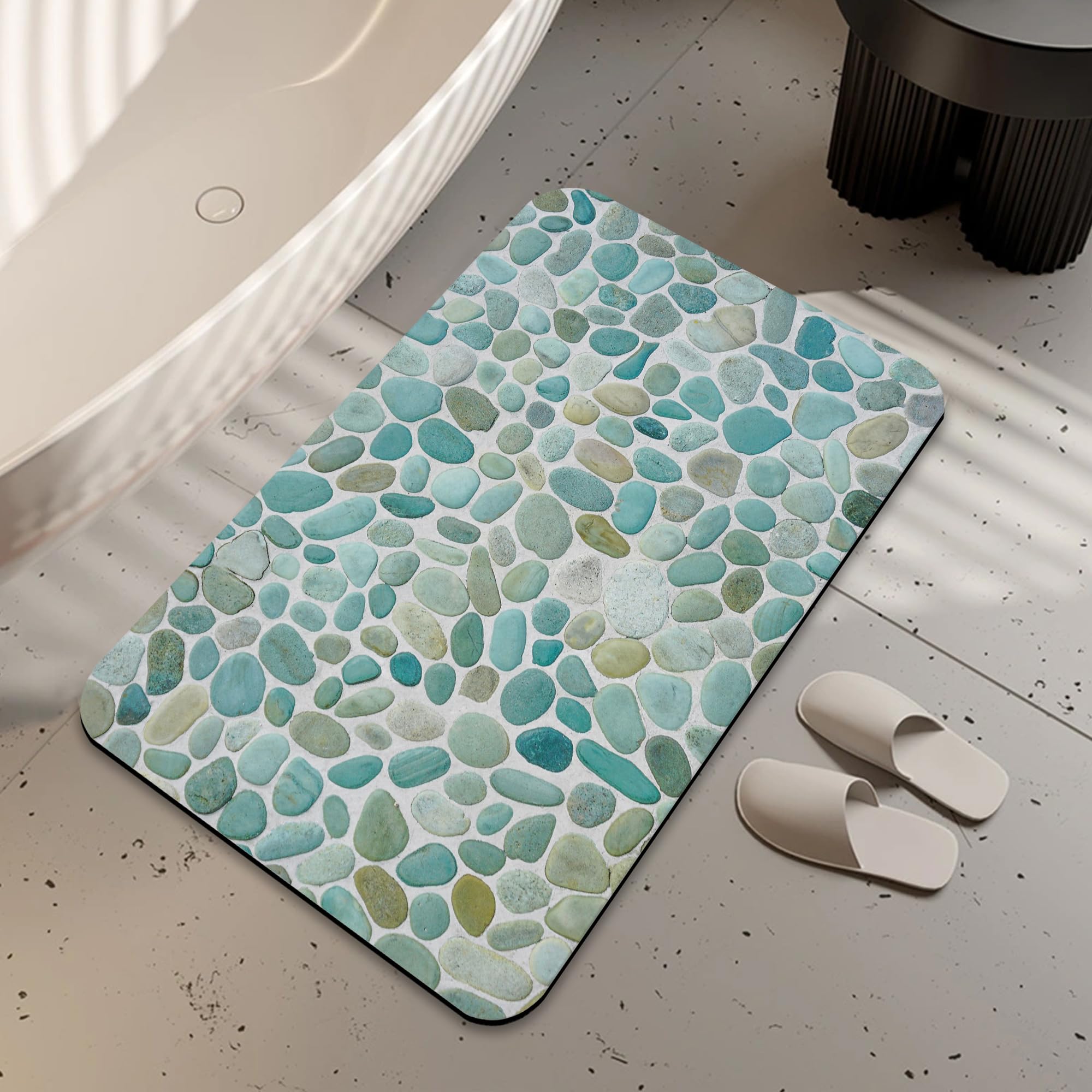LUOENY Absorbent Artistic Small Stone Bath Mat Non Slip 75 * 43 cm, Quick Dry Magic Bathroom Mat, For Bathtub, Bedroom, Kitchen, Toilet, Door, Washing Table