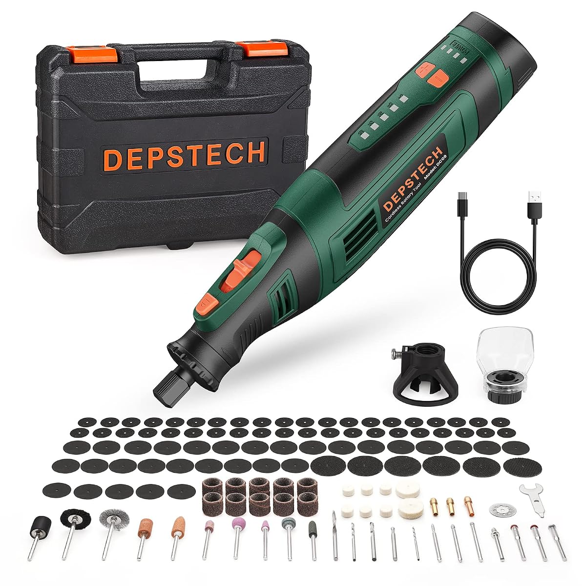 DEPSTECH DC08 Cordless Rotary Tool Kit, 2.0 Ah 8V Rechargeable Rotary Tool with