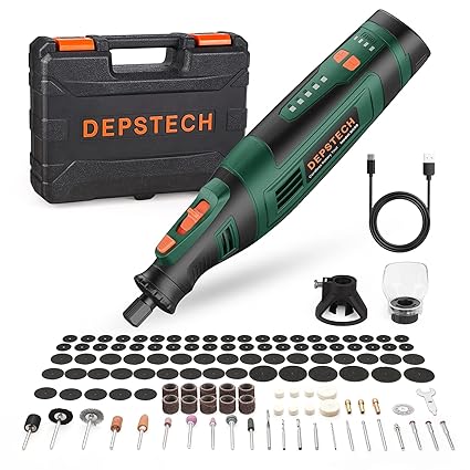 DEPSTECH DC08 Cordless Rotary Tool Kit, 2.0 Ah 8V Rechargeable Rotary Tool with 5-Speed up to 30000 RPM and 124 Accessories for Crafting and DIY Projects, Engraving Carving Sanding Polishing Cutting