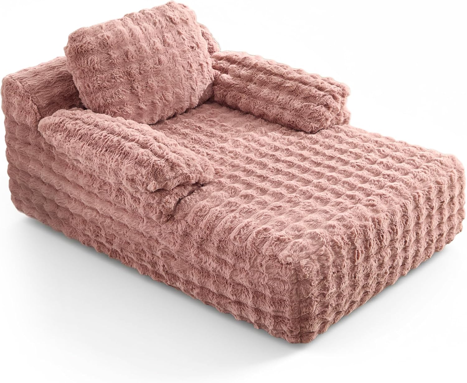 TUNYI Chaise Lounge Chair, 67.7" Oversized Plush Faux Fur Sleeper Chair with Wide Armrests Upholstered Sofa Bed Boneless Couch for Living Room/Bedroom/Apartment/Guest Room (Pink)