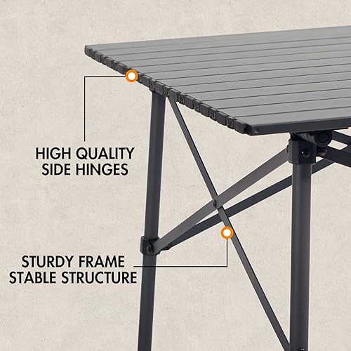 Miniatura 25 de PORTAL Mesa cuadrada plegable de aluminio ligero con tapa enrollable para 4 personas, mesa compacta con bolsa de transporte para camping, picnic