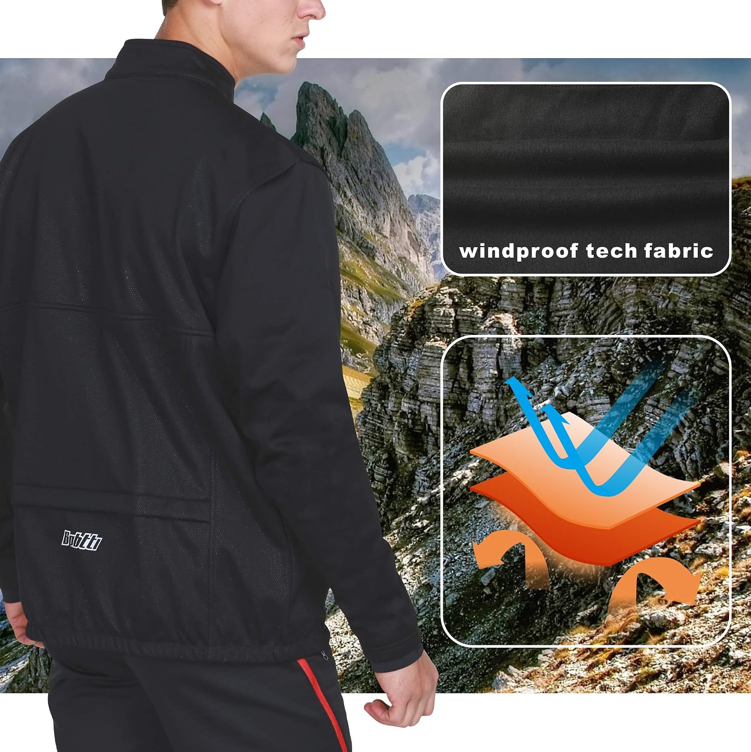 bpbtti Men’s Cycling Bike Thermal Jacket,Winter Fleece Running Jackets Softshell Windbreaker Coat