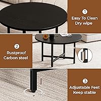 Vista 5 de Coffee Table, 23.6" Small Coffee Tables, Black Round Coffee Tables for Living Room, Floor Table for Sitting on The Floor, Center Coffee Table with