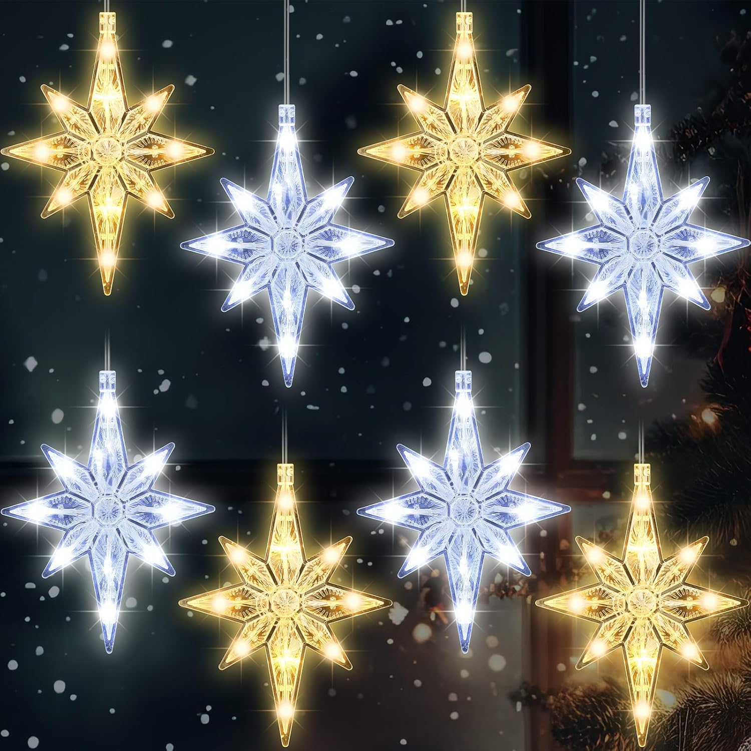 Baquler 8 Pcs Bethlehem Christmas Star Lights Window