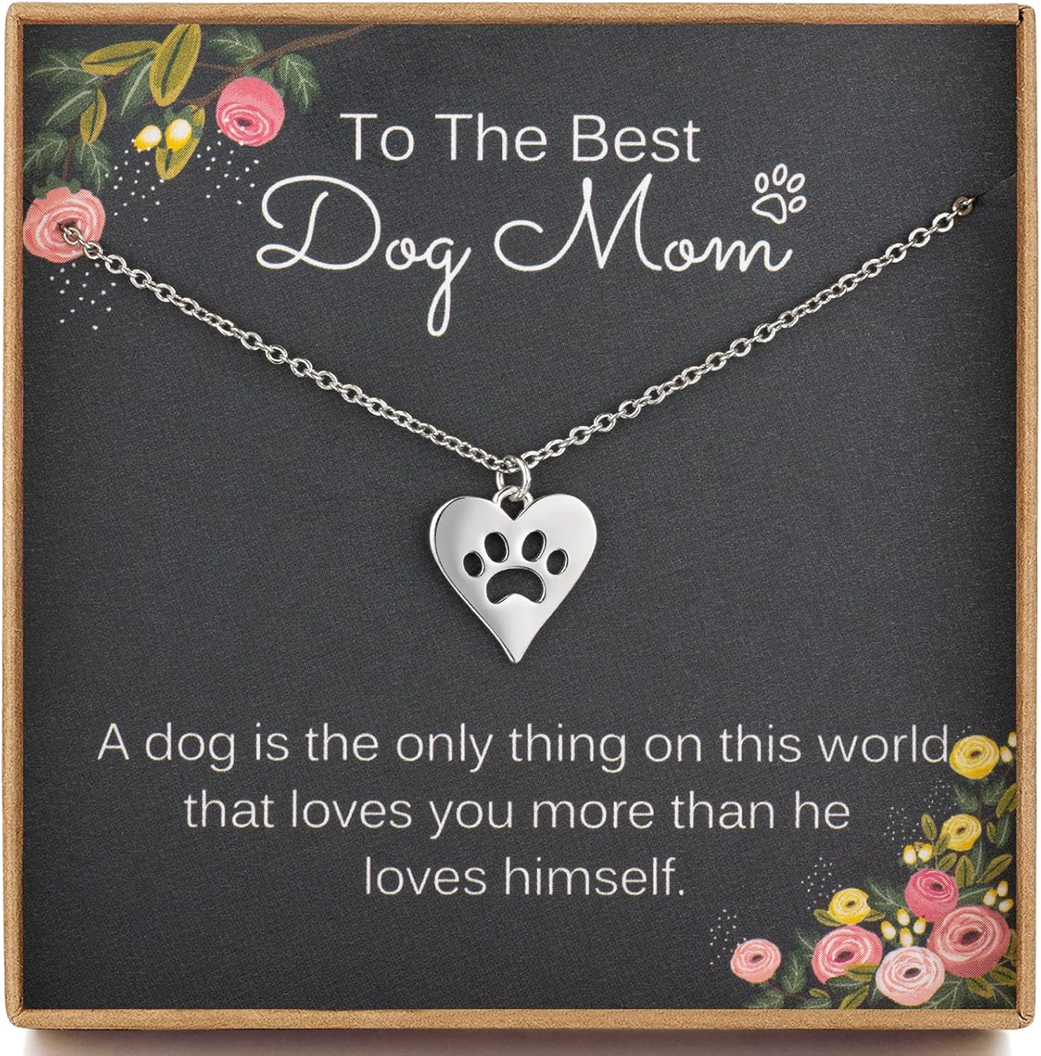Dog Mom Gifts for Women, 925 Sterling Silver Paw Necklace, Heart Pendant, Mother’s Day Gift for Mom, Dog Lovers Necklace