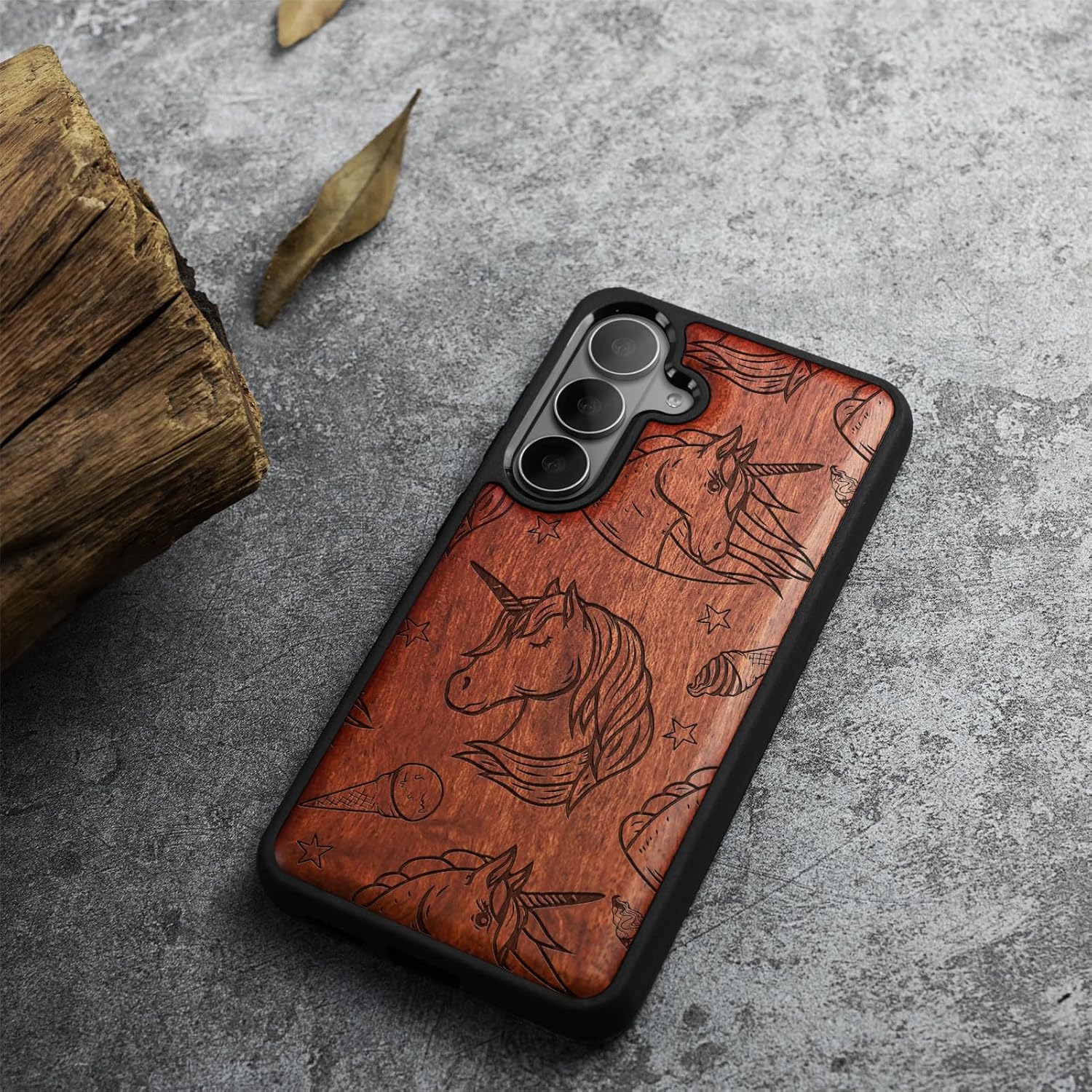 Carveit Magnetic Wooden Case for Galaxy S26+ Samsung S26 Plus Case, TPU Shockproof Cover & Wood Engraved, Compatible with MagSafe Wireless Chargers (Unicorn Dream) Rosy