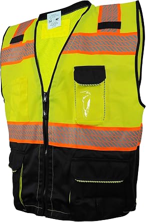 L&M 10 Pockets Class 2 ANSI High Visibility Reflective Safety Vest Heavy Duty Solid/Mesh with Zipper