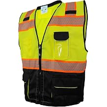L&M 10 Pockets Class 2 ANSI High Visibility Reflective Safety Vest Heavy Duty Solid/Mesh with Zipper