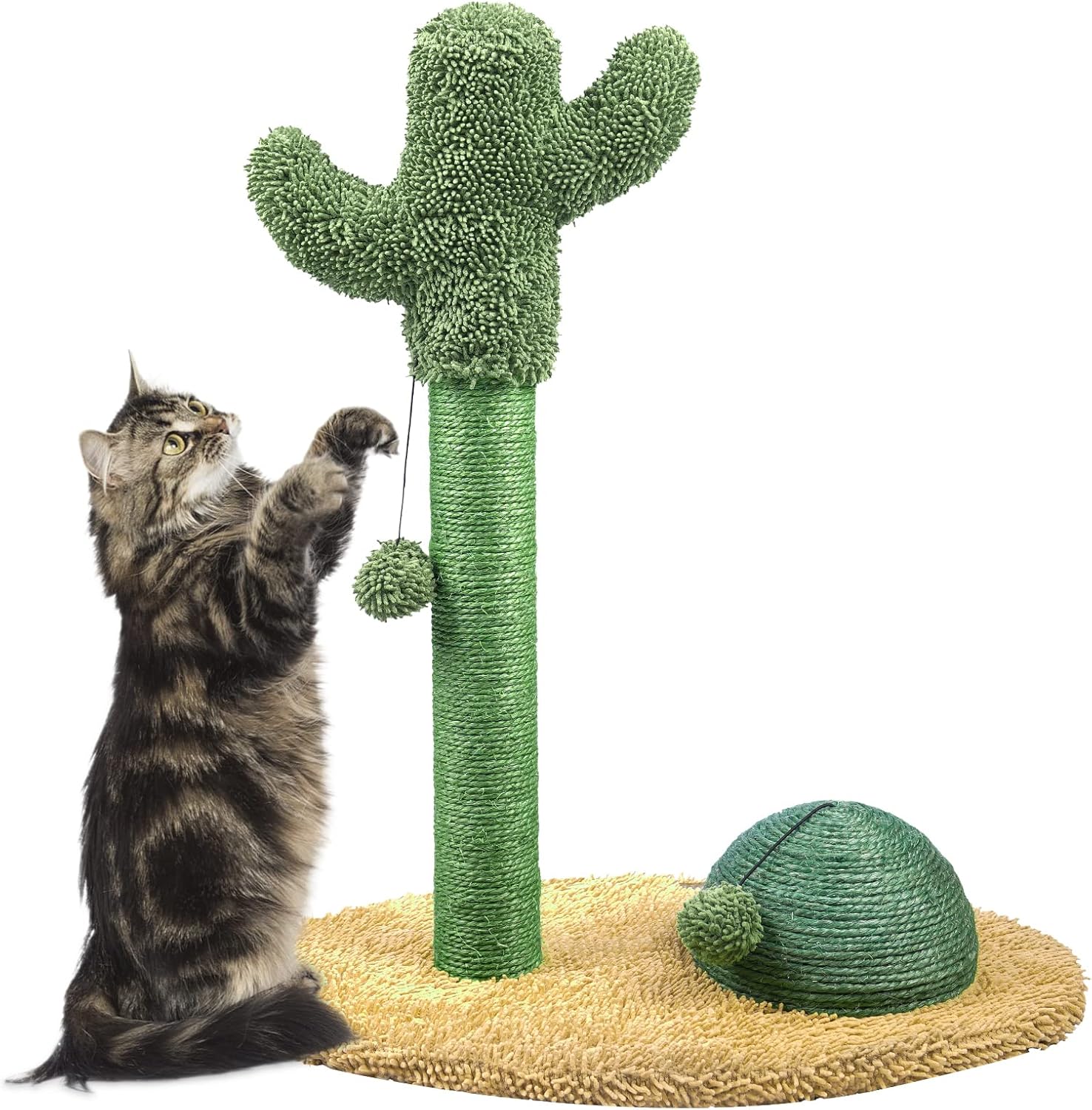 20.5" Small Cat Scratching Post for Indoor Cats by YOUMI, Cactus Cat Scratcher with Natural Sisal Scratching Posts