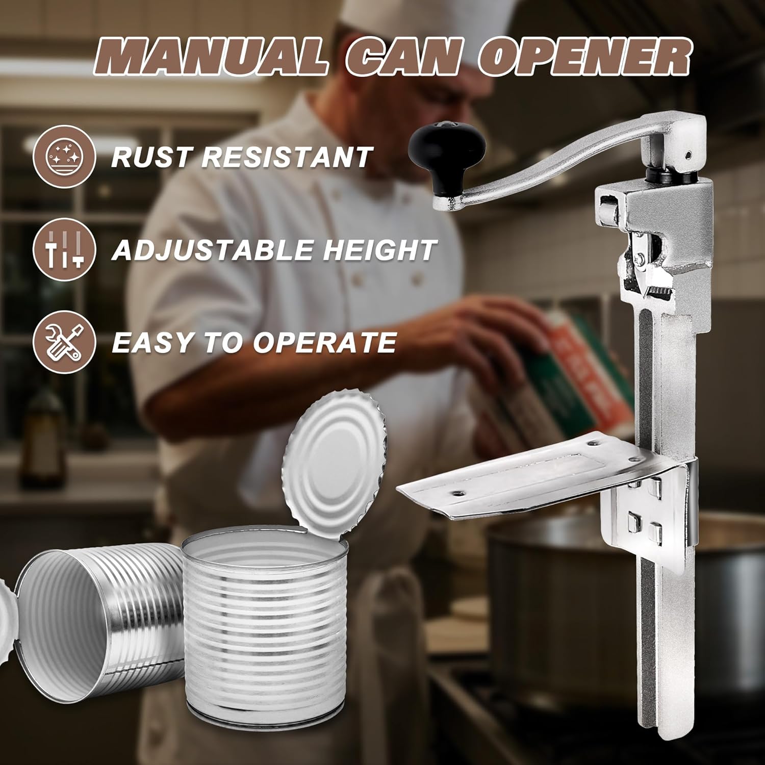 Commercial Can Opener, Heavy Duty Manual Can Opener with Replaceable Parts, 19" Iron & Stainless Steel Construction, Long-Lasting, Ideal for Restaurant, Hotel, Bar, & Home Use, Industrial Can Opener