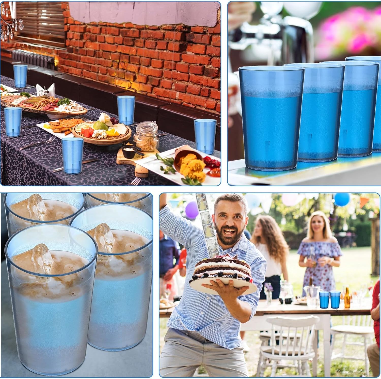 Meanplan 48 Pack Restaurant Grade 8oz Plastic Cup Break Resistant Drinking Glasses Are Reusable, Stackable and Shatterproof Drink Tumblers for Cafe Party and Catering Supplies (Blue) - Image 7